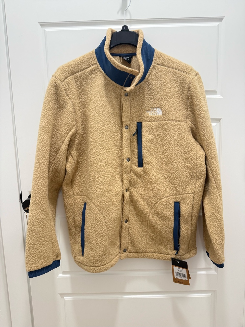 The North Face Men’s Tan Sherpa Jacket with Navy Accents